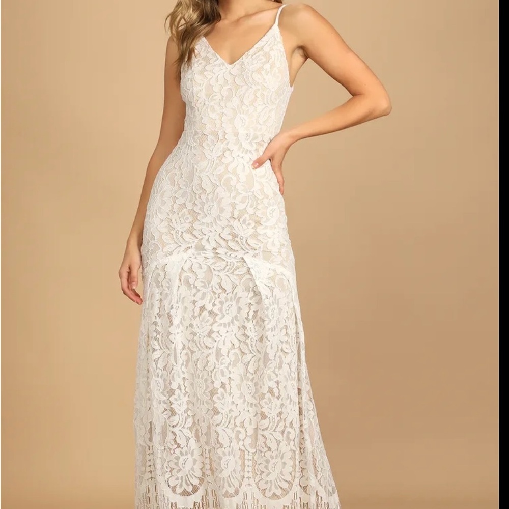 Lulu's Flynn Ivory Lace Maxi Dress